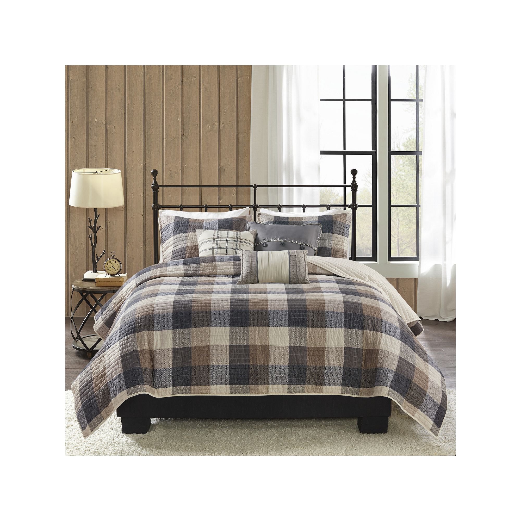 Madison Park 6-piece Pioneer Herringbone Plaid Quilt Set with Shams and Thr