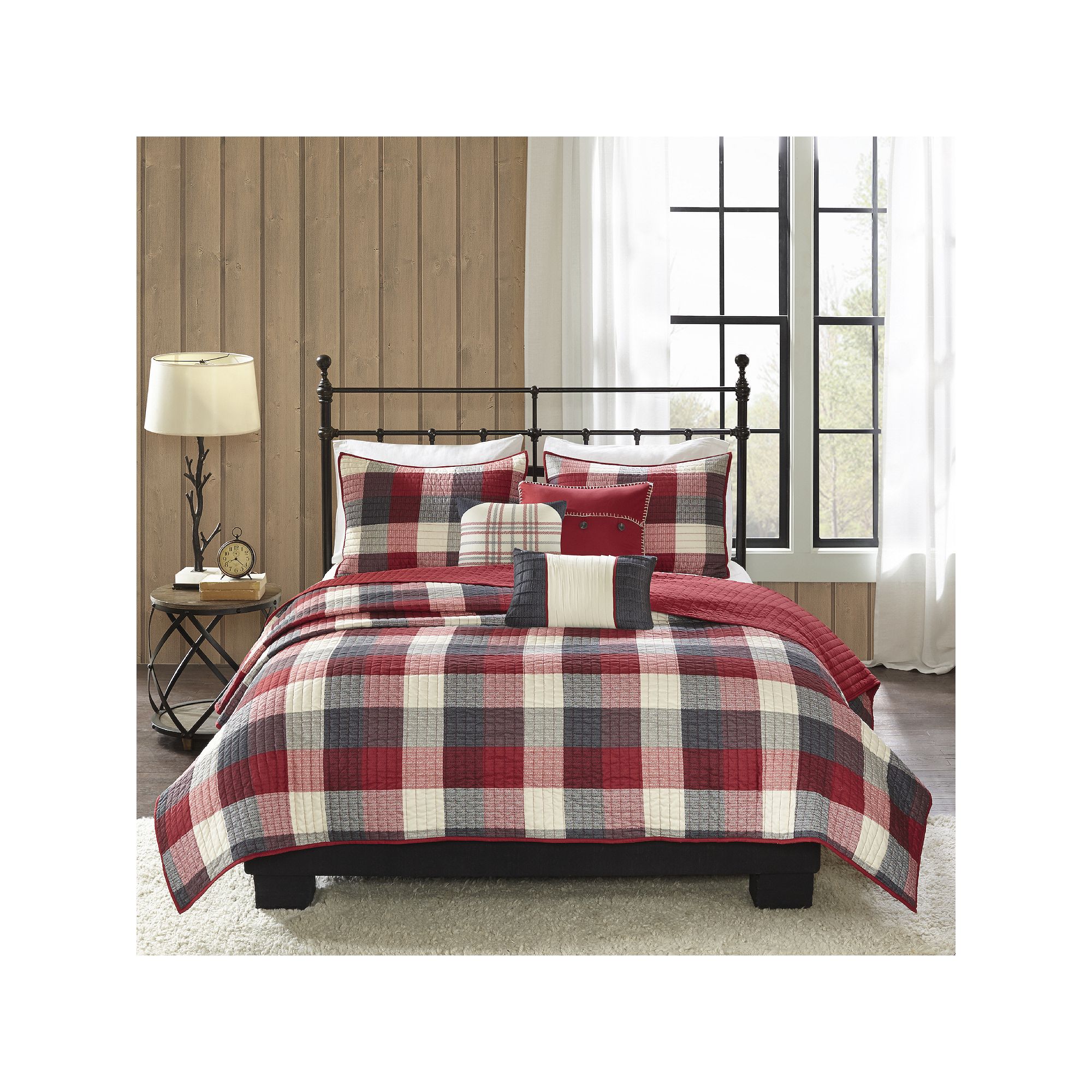 Madison Park 6-piece Pioneer Herringbone Plaid Quilt Set with Shams and Thr