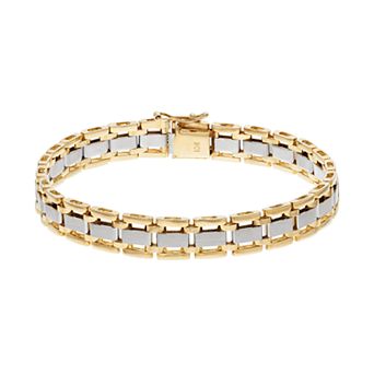 Gold LLC Men's Two Tone 10k Gold Rectangle Link Bracelet