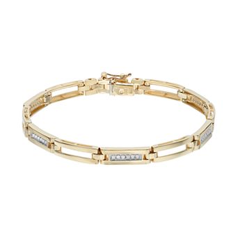 Gold LLC Men's 10k Gold 1/4 Carat T.W. Diamond Rectangle Link Bracelet