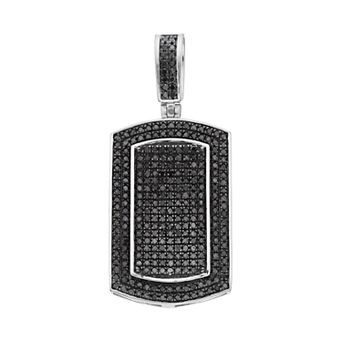 Gold LLC Men's 10k White Gold 1 Carat T.W. Black Diamond Dog Tag Pendant