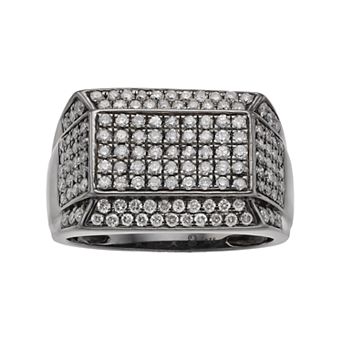 Gold LLC Men's Gunmetal Sterling Silver 1 1/2 Carat T.W. Diamond Pave Ring