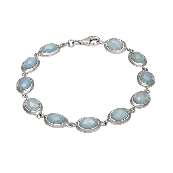 Sterling Silver Aquamarine Link Bracelet
