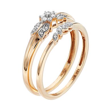 Celebration Gems 10k Gold 1/10 Carat T.W. Diamond Flower Engagement Ring Set