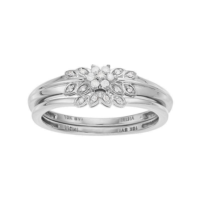 48978430 10k Gold 1/10 Carat T.W. Diamond Flower Engagement sku 48978430