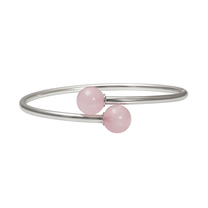 Sterling Silver Rose Quartz Bypass Bangle Bracelet, Womens, Size: 7, Pi