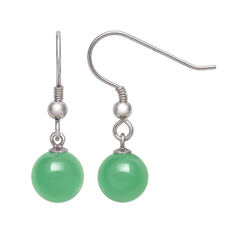 Sterling Silver Jade Fishhook Drop Earrings, Womens, Green