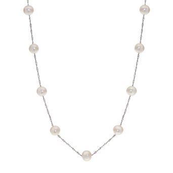 PearLustre by Imperial Sterling Silver Freshwater Cultured Pearl Station Necklace