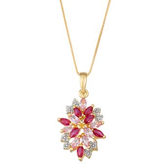 Classic Treasures 14k Gold Over Silver Lab-Created Ruby & Sapphire Cluster Pendant Necklace