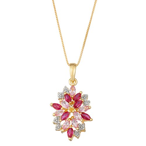 14k Gold Over Silver Lab-Created Ruby & Sapphire Cluster Pendant Necklace