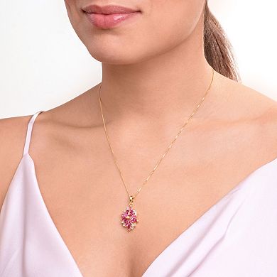 Classic Treasures 14k Gold Over Silver Lab-Created Ruby & Sapphire Cluster Pendant Necklace