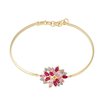 Classic Treasures 14k Gold Over Silver Lab-Created Ruby & Sapphire Cluster Bracelet