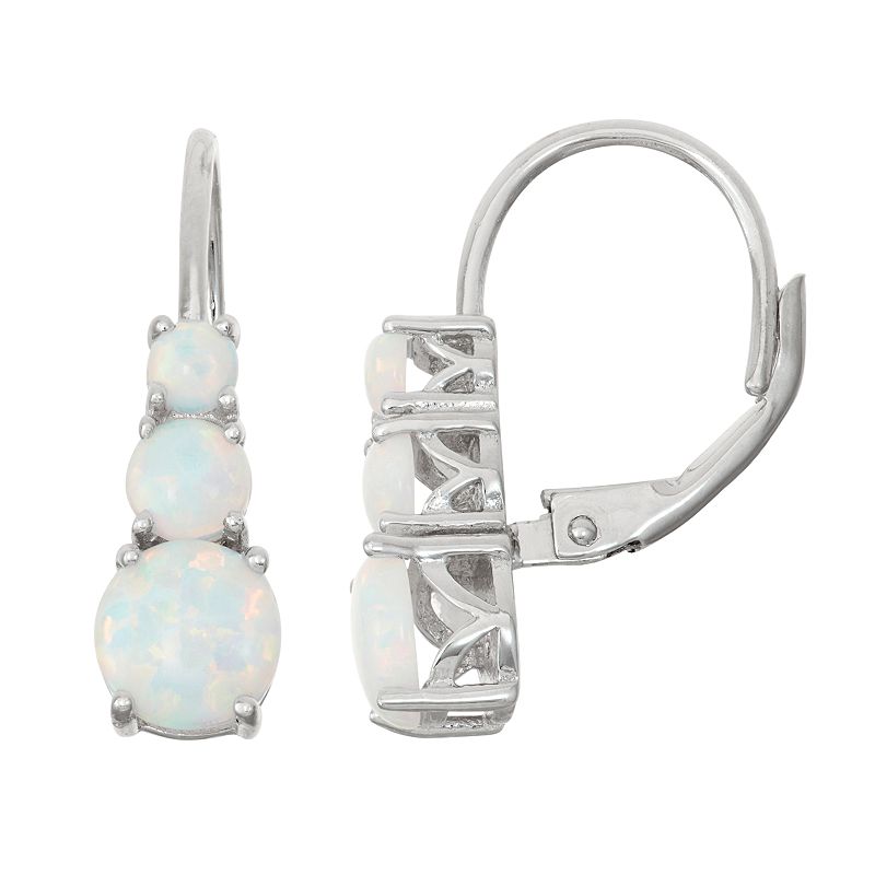 Sterling Silver Lab-Created Opal Graduated Drop Earrings, Womens, White