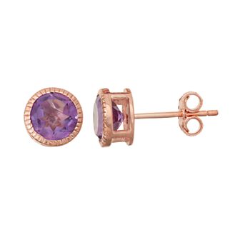 Designs by Gioelli 14k Rose Gold Over Silver Amethyst Milgrain Stud Earrings