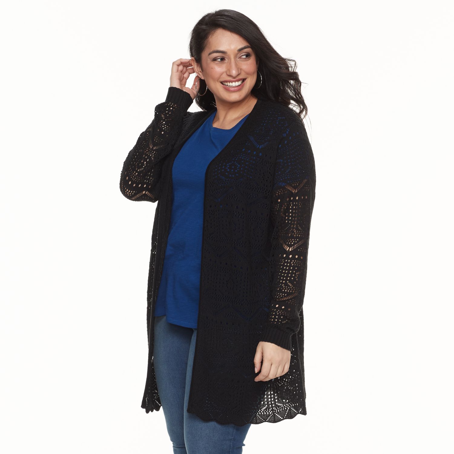 pointelle duster cardigan