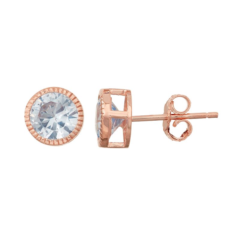 14k Rose Gold Over Silver Lab-Created Aquamarine Milgrain Stud Earrings, Wo