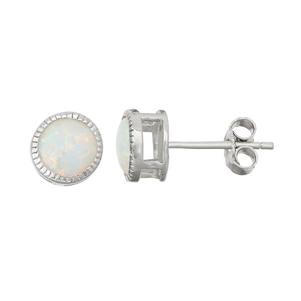 Designs by Gioelli Sterling Silver Lab-Created Opal Milgrain Stud Earrings