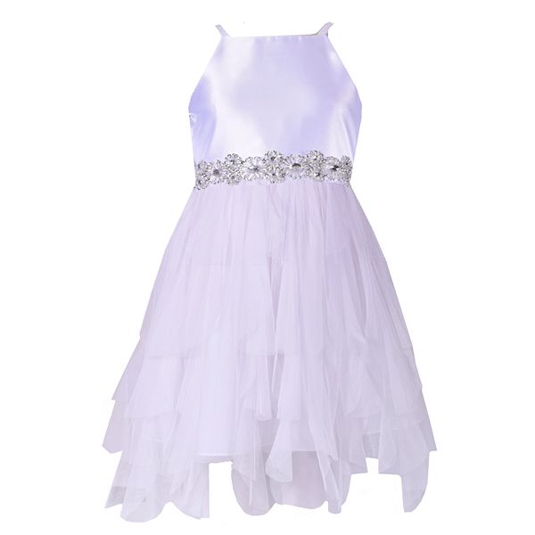 Short High Neck Mesh Dress With Side Cascade