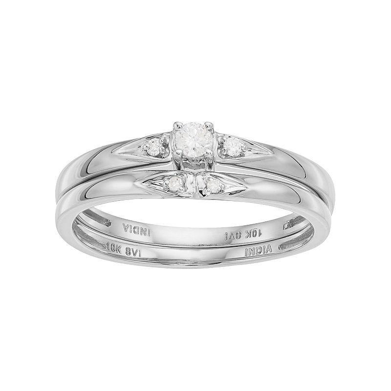 10k Gold 1/10 Carat T.W. Diamond Engagement Ring Set, Womens, Size: 5, Whi