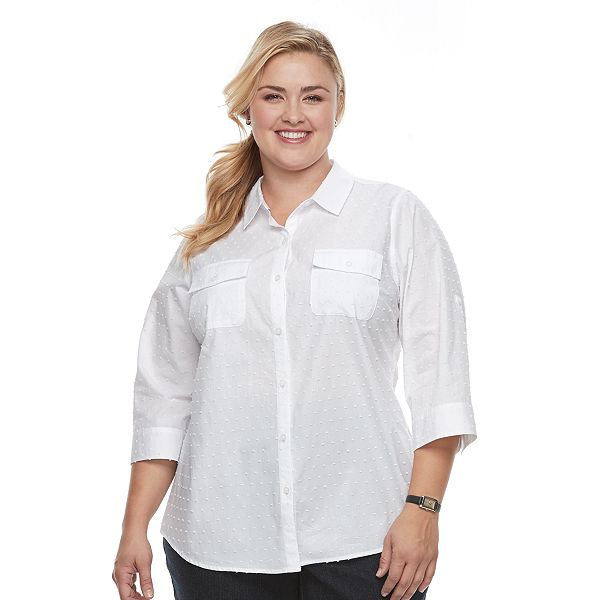 Plus Size Croft & Barrow® Roll-Tab Woven Shirt