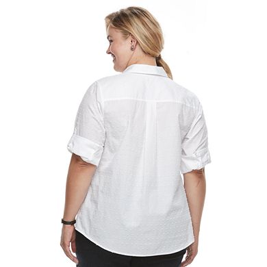 Plus Size Croft & Barrow® Roll-Tab Woven Shirt 