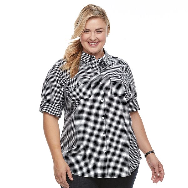 Plus Size Croft & Barrow® Roll-Tab Woven Shirt