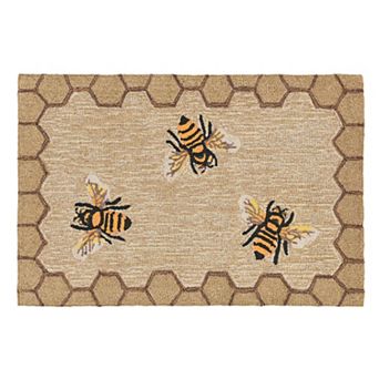 Liora Manne Frontporch Framed Honeycomb Bee Indoor Outdoor Rug