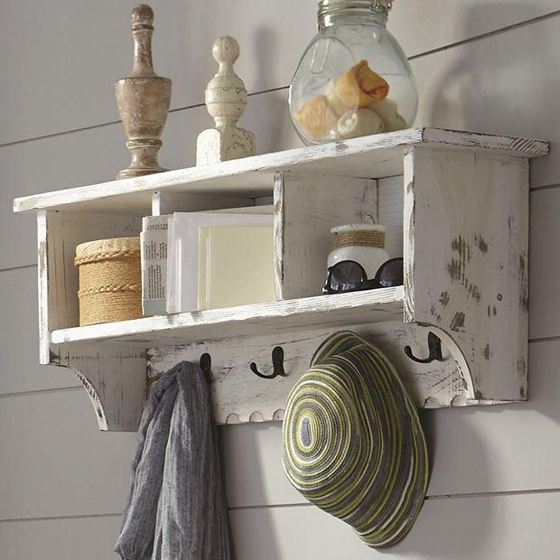 Alaterre Furniture Country Cottage Coat Hook Cubby Wall Shelf