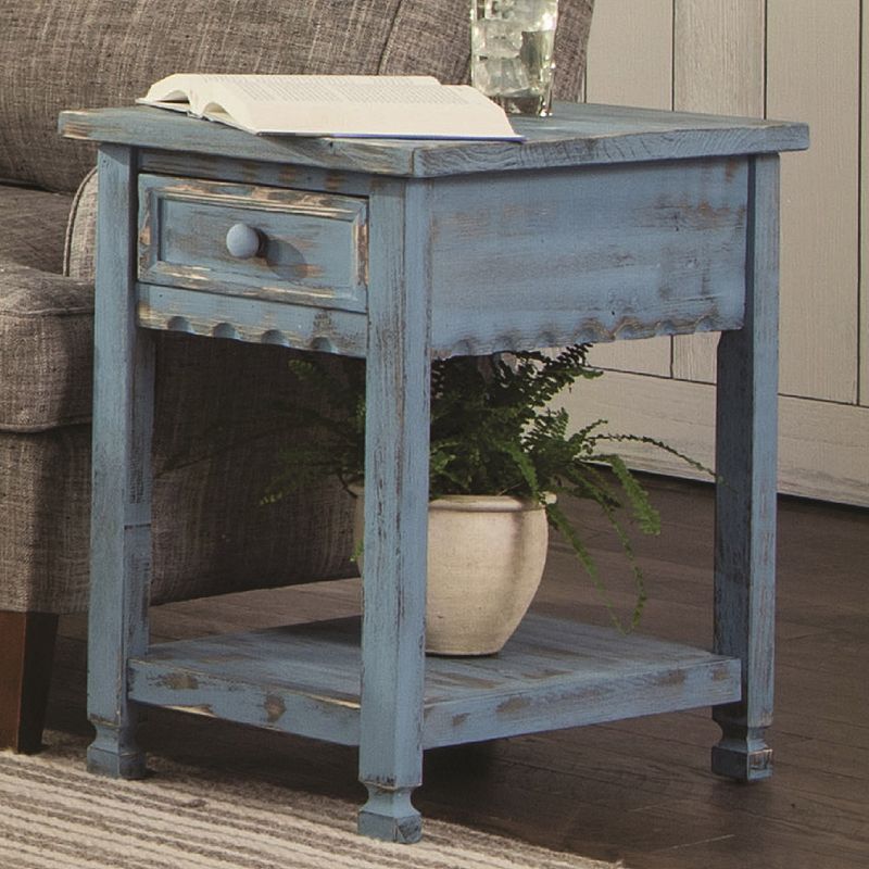 Alaterre Furniture Country Cottage Distressed End Table, Blue