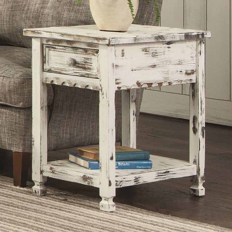 Alaterre Furniture Country Cottage Distressed End Table, White