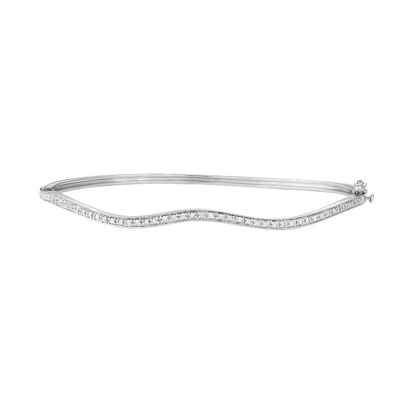 Sterling Silver 1/10 Carat T.W. Diamond Wave Bangle Bracelet, Womens, Whit