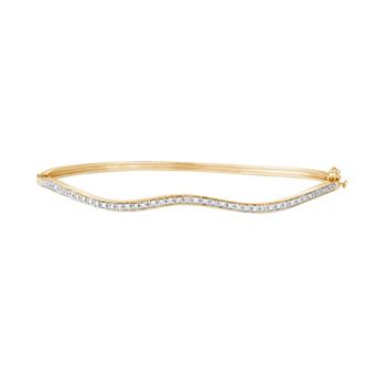 HDI 14k Gold Over Silver 1/10 Carat T.W. Diamond Wave Bangle Bracelet