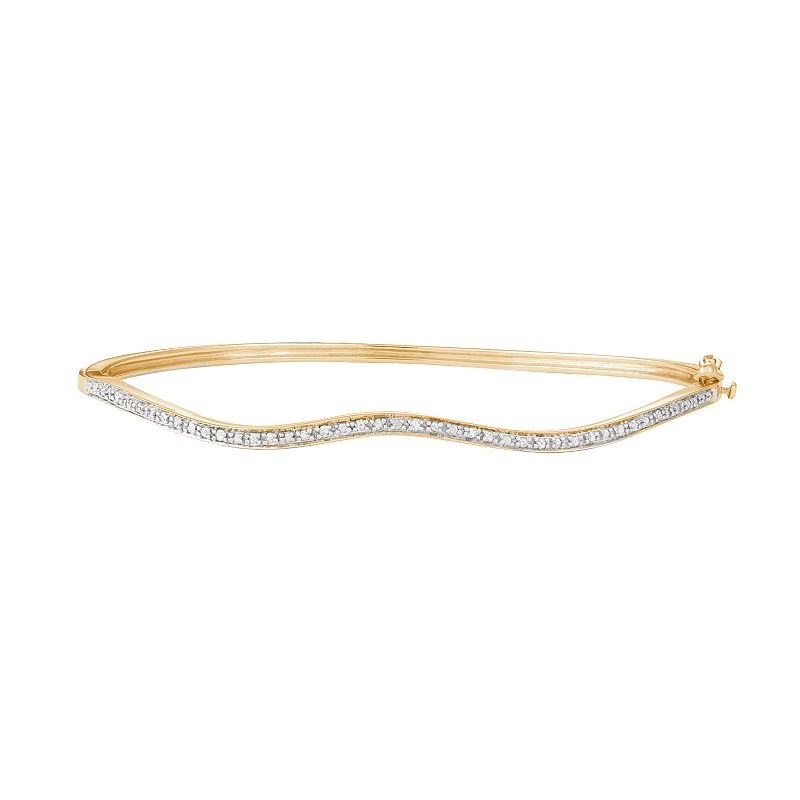 14k Gold Over Silver 1/10 Carat T.W. Diamond Wave Bangle Bracelet, Womens,