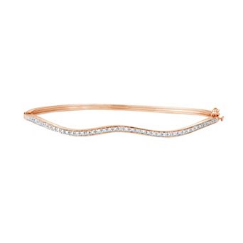 HDI 14k Rose Gold Over Silver 1/10 Carat T.W. Diamond Wave Bangle Bracelet