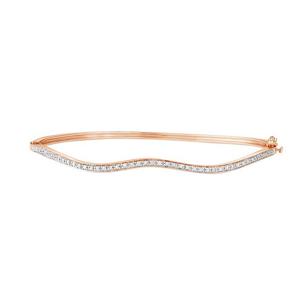 14k Rose Gold Over Silver 1/10 Carat T.W. Diamond Wave Bangle Bracelet