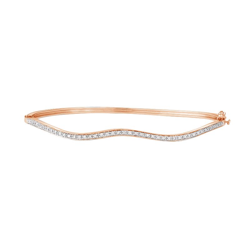 14k Rose Gold Over Silver 1/10 Carat T.W. Diamond Wave Bangle Bracelet, Wom