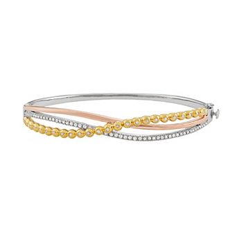 HDI Tri Tone Sterling Silver 1/2 Carat T.W. Diamond Crisscross Bangle Bracelet