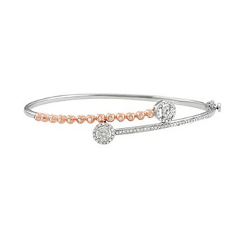 HDI Two Tone Sterling Silver 1/2 Carat T.W. Diamond Bypass Bangle Bracelet