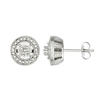 HDI Sterling Silver 1/10 Carat T.W. Diamond Halo Stud Earrings