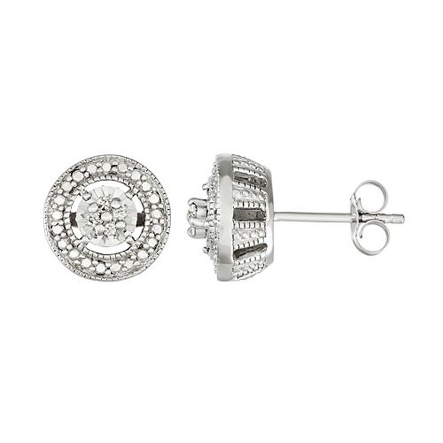 Sterling Silver 1/10 Carat T.W. Diamond Halo Stud Earrings