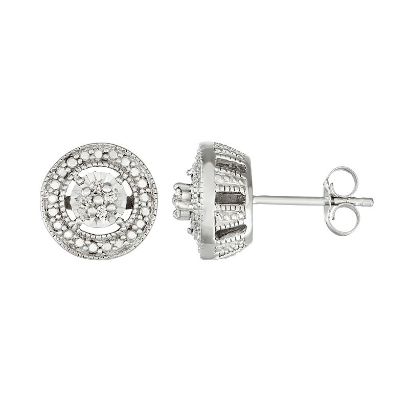 Sterling Silver 1/10 Carat T.W. Diamond Halo Stud Earrings, Womens, White