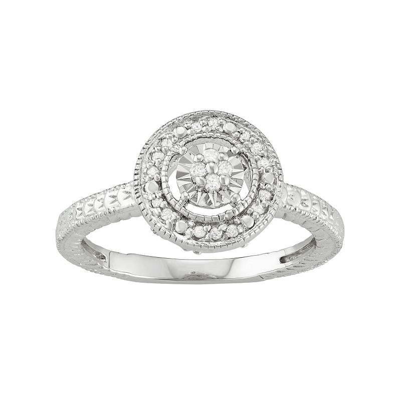 Sterling Silver 1/10 Carat T.W. Diamond Halo Ring, Womens, Size: 5, White