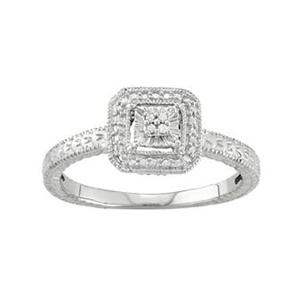 Sterling Silver Diamond Accent Square Halo Ring