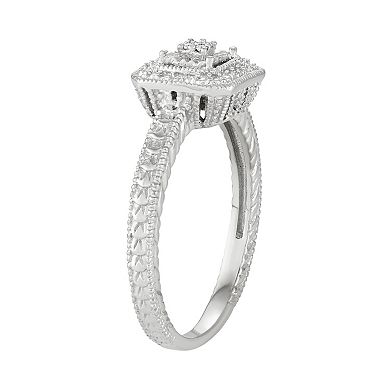 Sterling Silver Diamond Accent Square Halo Ring