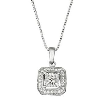 HDI Sterling Silver Diamond Accent Square Pendant