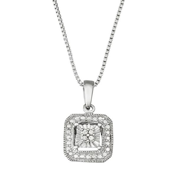 Sterling Silver Diamond Accent Square Pendant