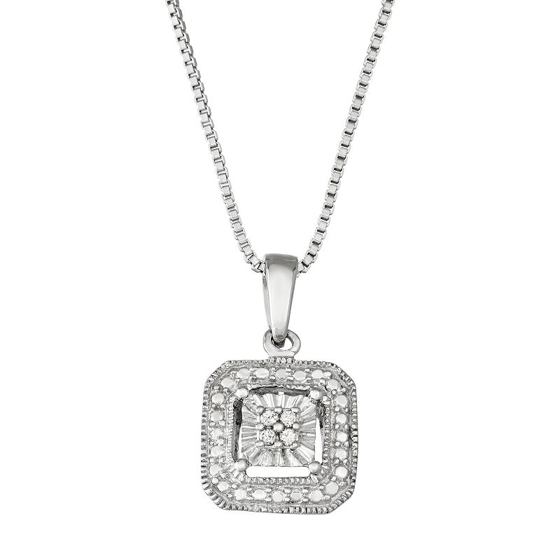 Sterling Silver Diamond Accent Square Pendant, Womens, Size: 18, White