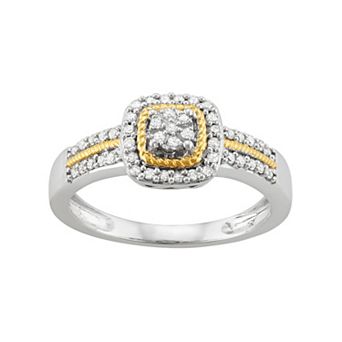 HDI Two Tone Sterling Silver 1/4 Carat T.W. Diamond Square Halo Ring