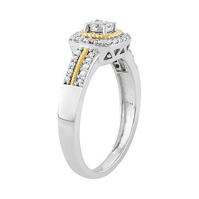 Two Tone Sterling Silver 1/4 Carat T.W. Diamond Square Halo Ring