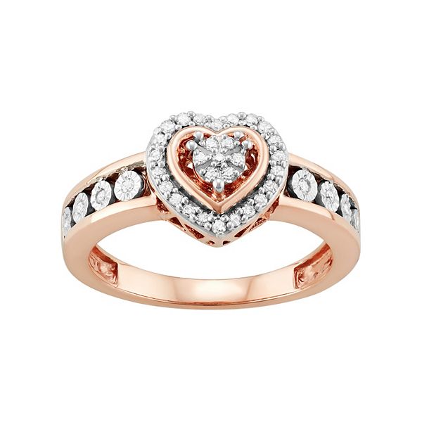 14k Rose Gold Over Silver 1/5 Carat T.W. Diamond Heart Ring